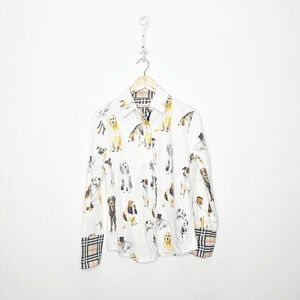 Dizzy Lizzy Rome Shirt With Pooches collared long sleeve cotton womens S SMALL